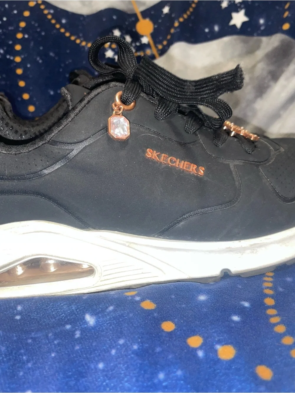 Skechers Kids Black Sneakers with Rose Gold Star Accents size 4